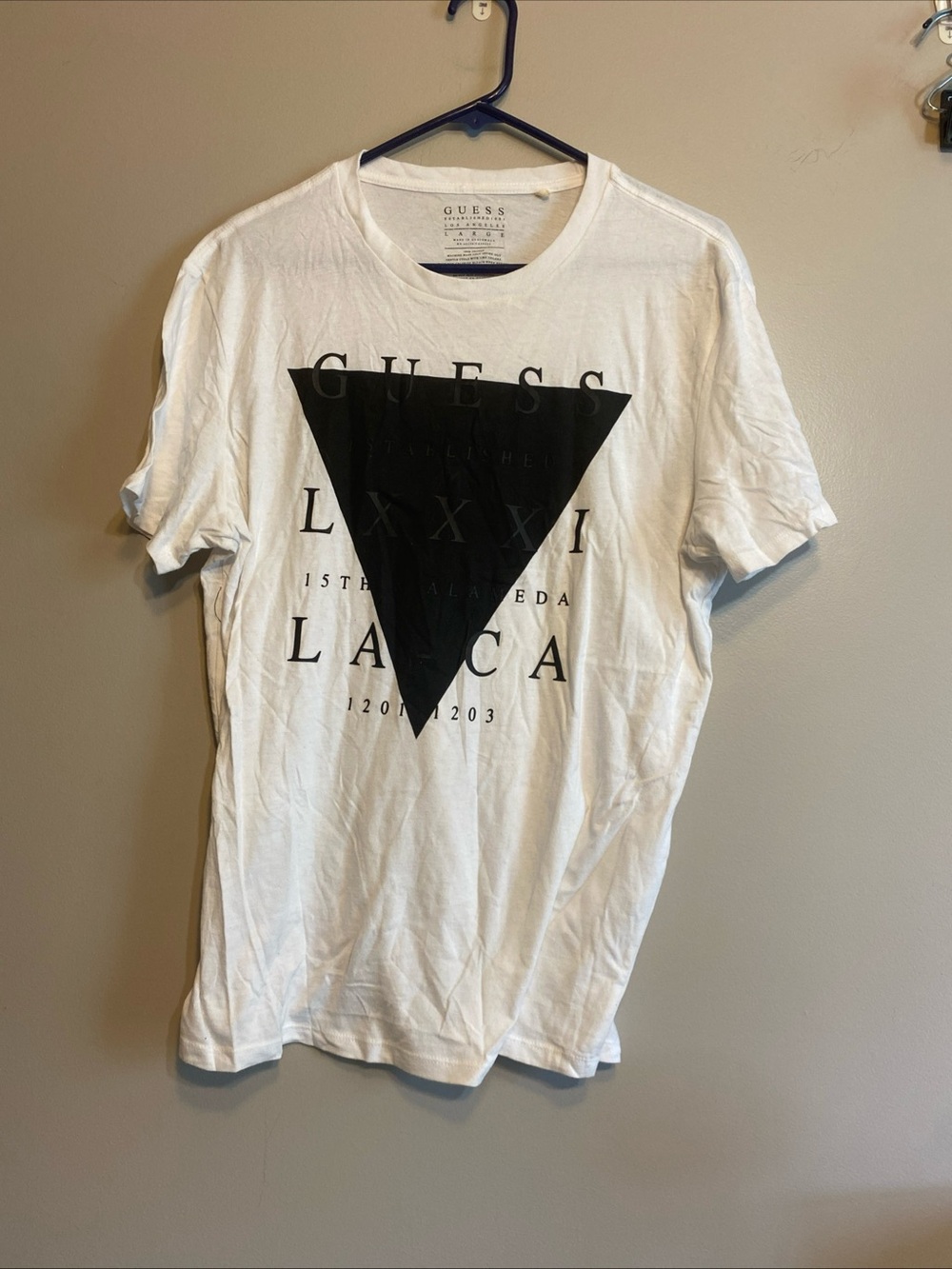 Guess Los Angeles Men’s Large T-shirt White Graphic Print Crew Neck Short Sleeve